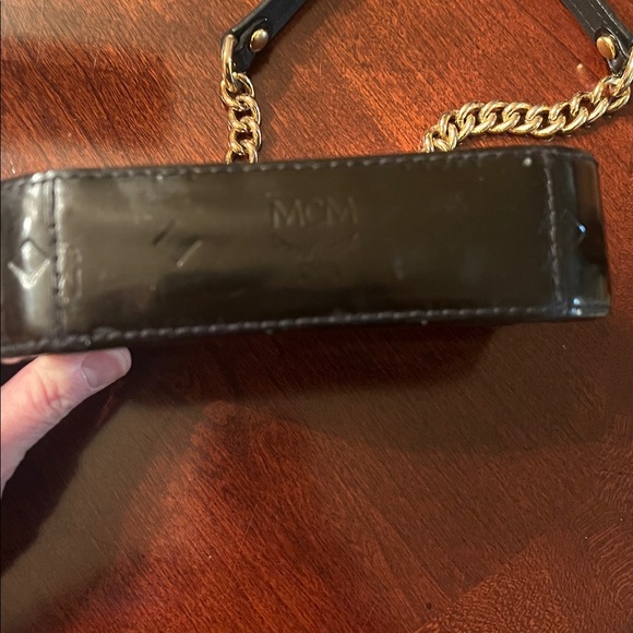 MCM Black Embossed shoulder  Bag with Gold Chain GUC - Picture 8 of 16